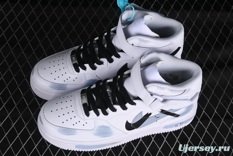 Nike Air Force 1 Mid Custom Hand-Painted Broken Three Hooks Shadow Spray-Painted Strap Mid-Top Casual Sneakers - CW2289-111