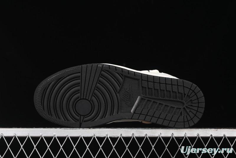 Nike Travis Scott x Fragment Design x Air Jordan 1 Low OG SP AJ1 Black Logo Drawstring Low-Top Casual Sneakers - SJ0086-135