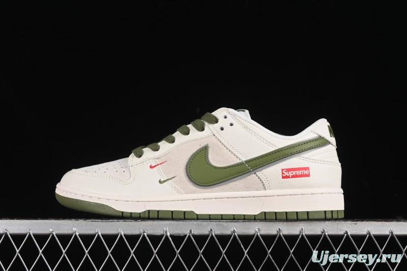 Nike SB Dunk Low Supreme Collaboration - Double Swoosh Beige Dark Green Anniversary High-End Custom Low-Top Casual Skate Shoes - XX2025-689