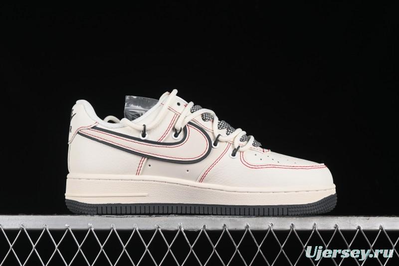 Nike Air Force 1 '07 Low Supreme Collaboration - Red Stitch Grey Sole Casual Sneakers - SJ1198-600