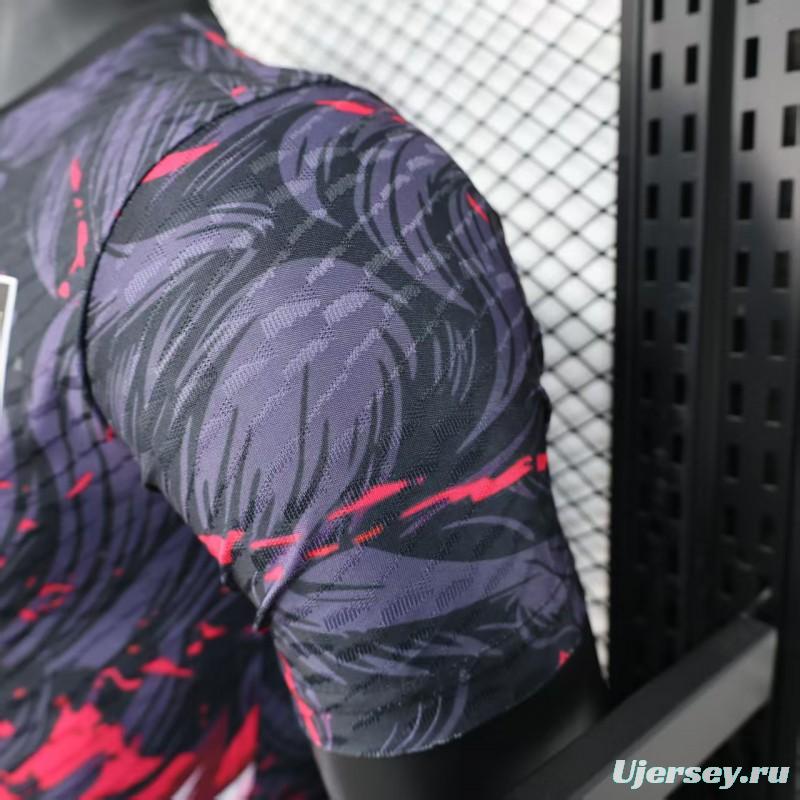 Player Version 2025 Japan Dark Navy with Rising Phoenix Design and Red Gradient Splash Pattern Jersey