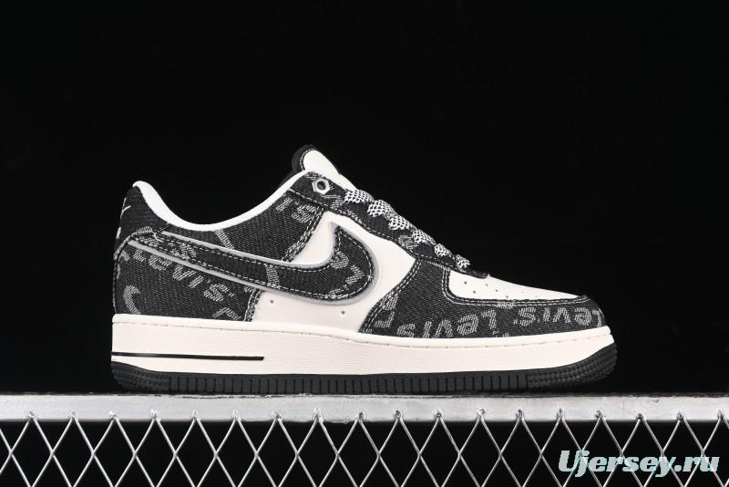 Nike Air Force 1 '07 Low Levi's Collaboration Double Swoosh Beige Black Casual Sneakers - SJ6698-001