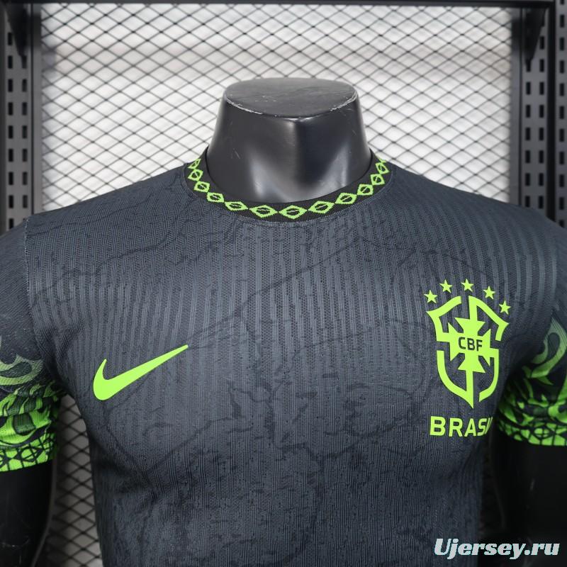 Player Version 2025 Brazil Dark Grey with Neon Green Flame Jersey