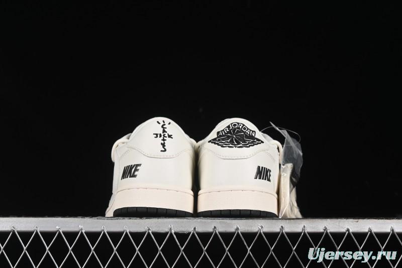 Nike Travis Scott x Fragment Design x Air Jordan 1 Low OG SP AJ1 Black Logo Drawstring Low-Top Casual Sneakers - SJ0086-135