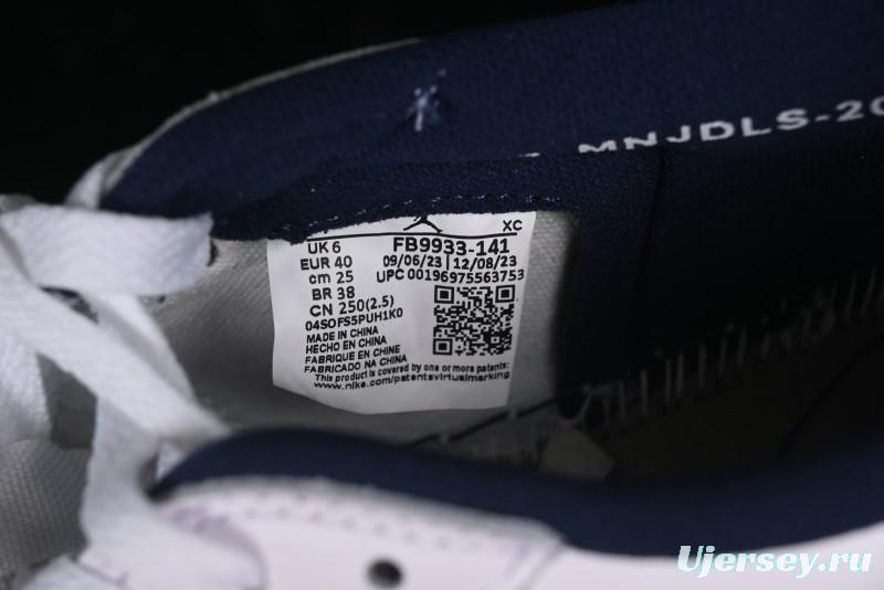 Nike Air Jordan 1 Low 85 Retro Sneakers in White with Metallic Blue Swoosh - FB9933-141