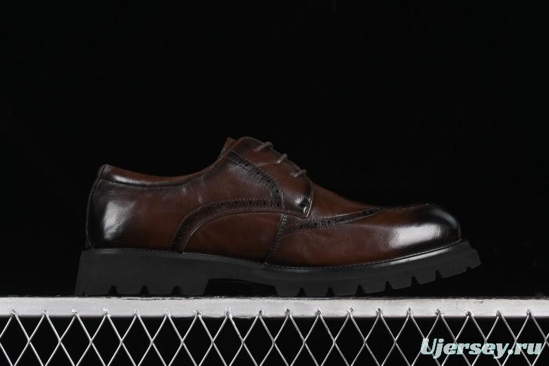 ECCO Block Derby Round Toe Genuine Leather Brogue Dress Shoes - 63667201002