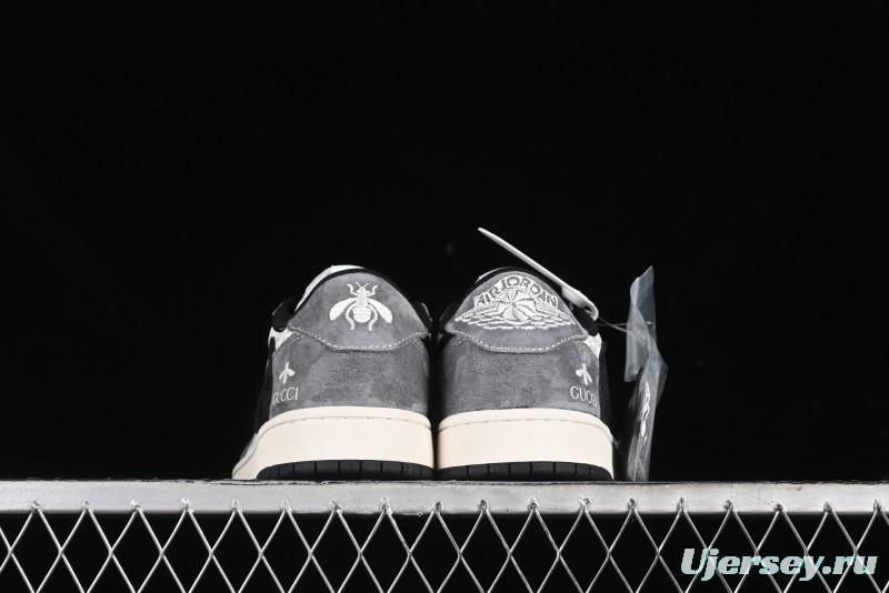 Nike Travis Scott x Fragment Design x Air Jordan 1 Low OG SP AJ1 Gucci Collaboration - Black Hook Dragonfly Low-top Casual Sneakers - SJ2068-137