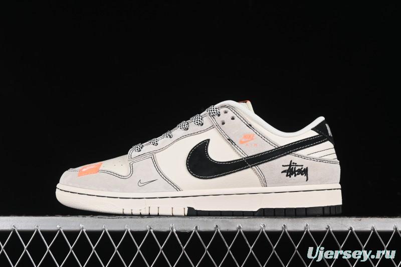 Nike SB Dunk Low Stussy Collaboration Patchwork Grey White Black Swoosh Anniversary Custom Low-Top Casual Skate Shoes - MM1089-022