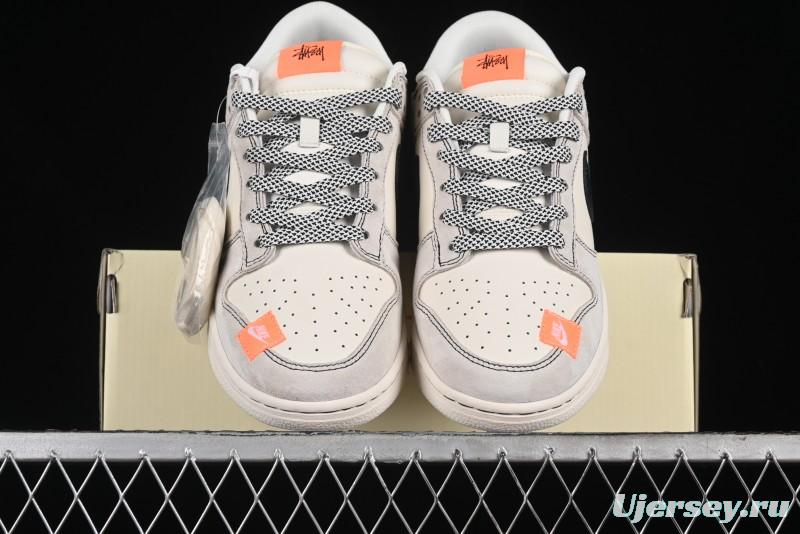 Nike SB Dunk Low Stussy Collaboration Patchwork Grey White Black Swoosh Anniversary Custom Low-Top Casual Skate Shoes - MM1089-022