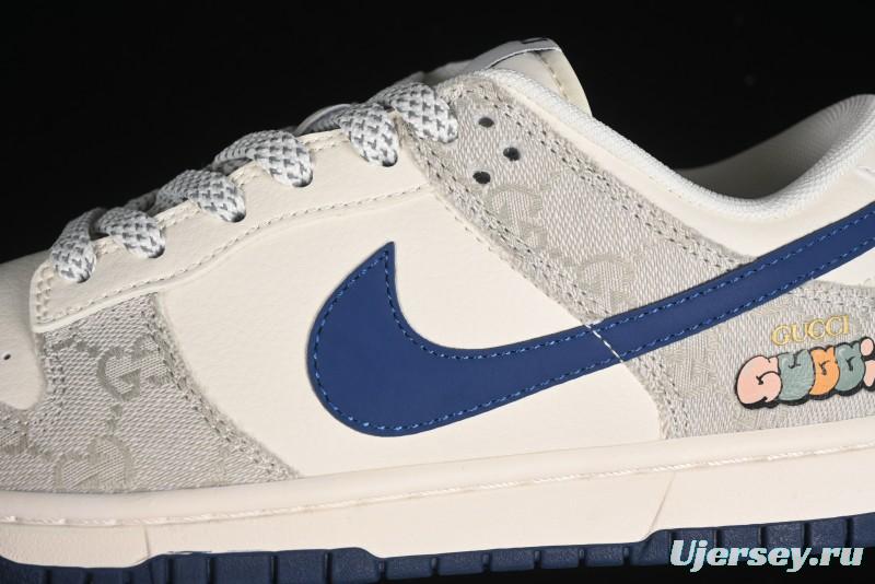 Nike SB Dunk Low Gucci Collaboration - Smoke Blue Anniversary High-End Custom Low-Top Casual Skate Shoes - XX2025-801