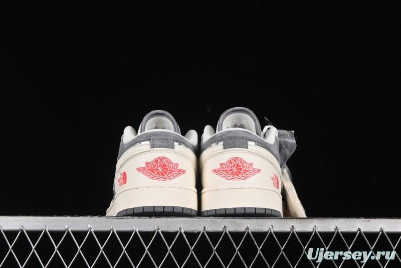 Nike Air Jordan 1 Low AJ1 The North Face Collaboration - Off White Grey Silver Trim Retro Basketball Shoes - SJ9950-039