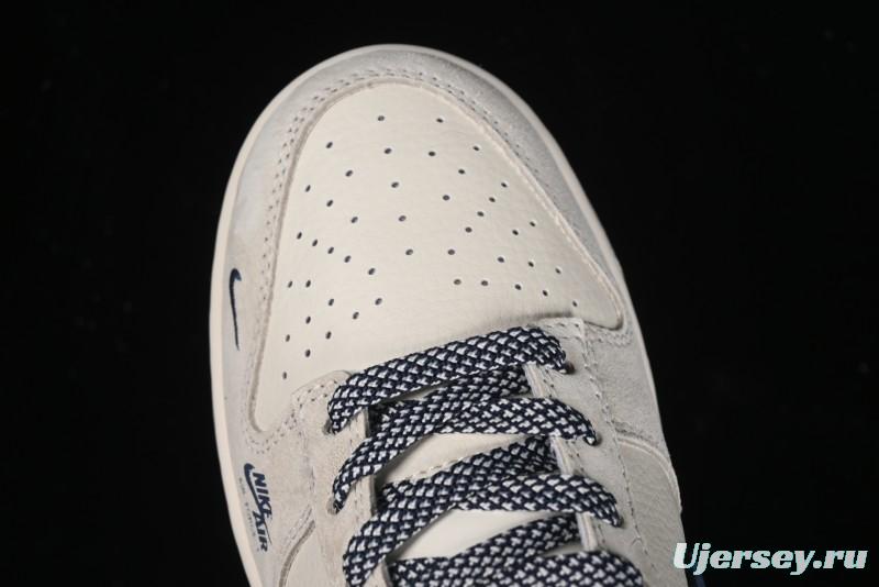 Nike SB Dunk Low Supreme x Stussy Triple Collaboration - Off White Navy Swoosh Anniversary Custom Low-Top Casual Sneakers - SJ2068-301