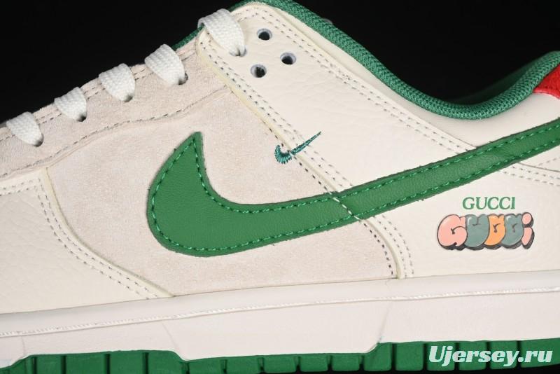 Nike SB Dunk Low Gucci Collaboration - Custom Patchwork Green Swoosh Anniversary Edition Low-Top Casual Skate Shoes - KK1688-053