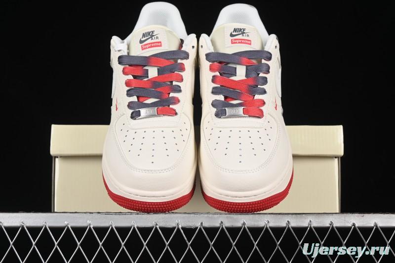 Nike Air Force 1 '07 Low Supreme Collaboration - Beige Red Blue Colorblock Casual Sneakers - XZ6188-228
