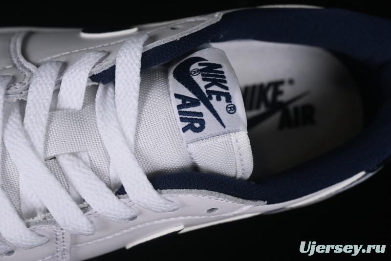 Nike Air Jordan 1 Low 85 Retro Sneakers in White with Metallic Blue Swoosh - FB9933-141