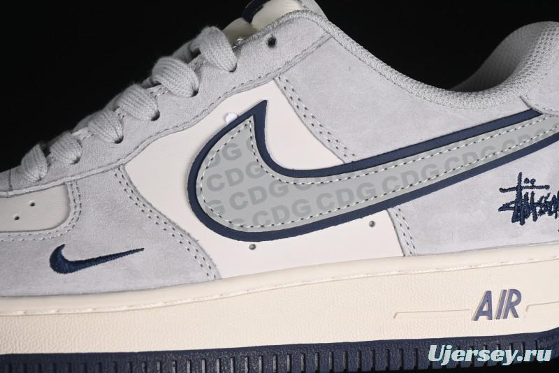 Nike Air Force 1 '07 Low Stussy Collaboration - Grey Pigskin Blue Sole Low-Top Casual Sneakers - XZ3318-028