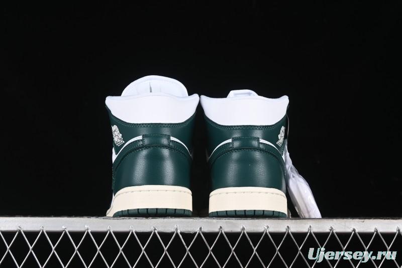 Nike Air Jordan 1 Mid Basketball Shoes in White/Oxidized Green - BQ6472-133