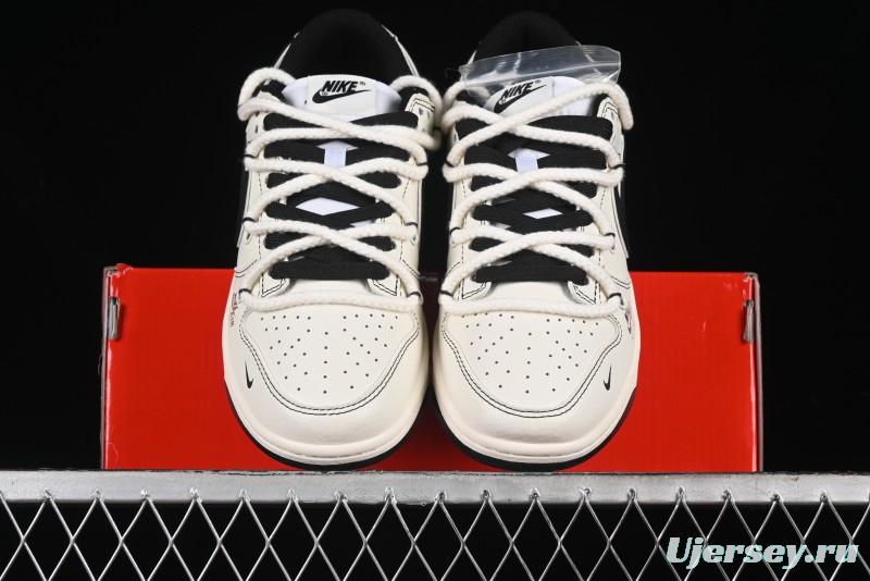 Nike SB Dunk Low Supreme Collaboration - Beige Black Mini Swoosh Anniversary Customized Low-Top Casual Skate Shoes - XX2025-566