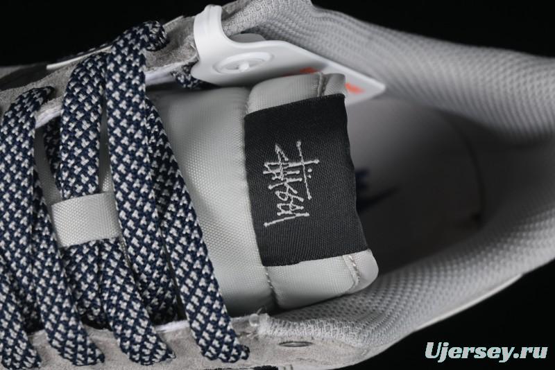 Nike Air Force 1 '07 Low Stussy Collaboration - Grey Pigskin Blue Sole Low-Top Casual Sneakers - SJ6698-005