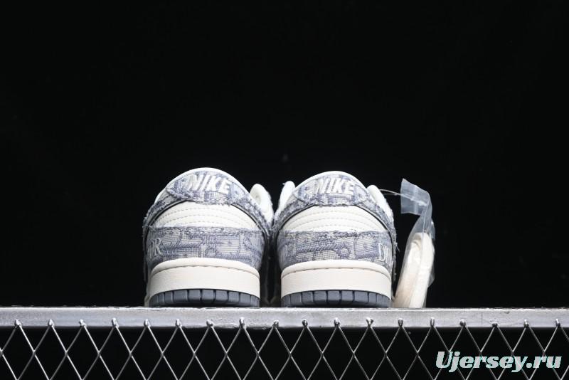 Nike SB Dunk Low Dior Collaboration - Woven Grey Check Anniversary High-End Custom Low-Top Casual Skate Shoes - YX5066-247