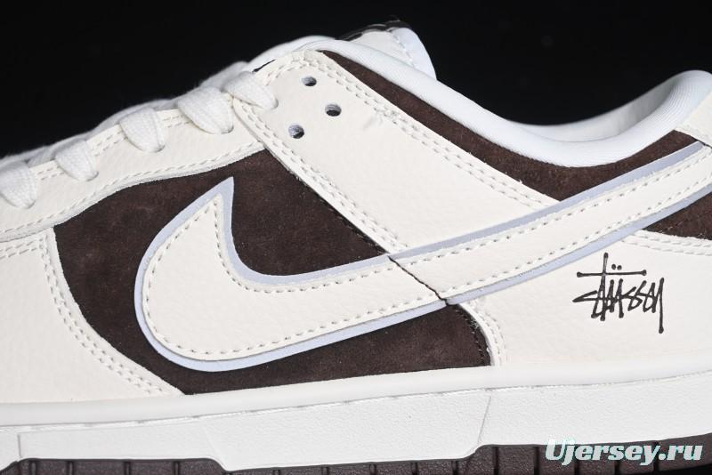Nike SB Dunk Low Stussy Collaboration - Dark Brown White Swoosh Anniversary Custom Low-Top Casual Sneakers - KK1333-012