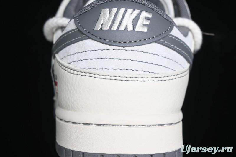 Nike SB Dunk Low Supreme x Stone Island Triple Collaboration - Strap Patch Gray Hook Anniversary High-End Custom Low-Top Casual Skate Shoes - YX5066-203