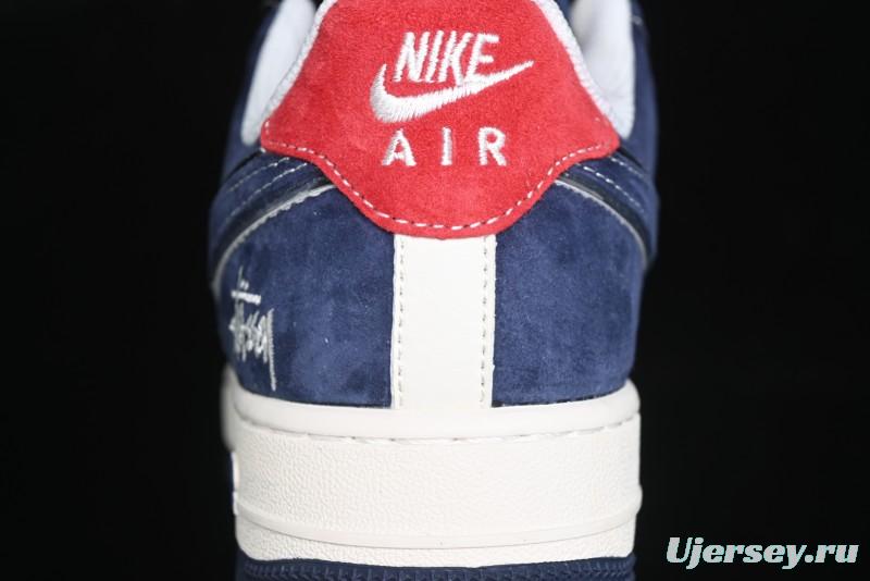 Nike Air Force 1 '07 Low Stussy Collaboration - Navy Red Print Casual Sneakers - XZ6188-350