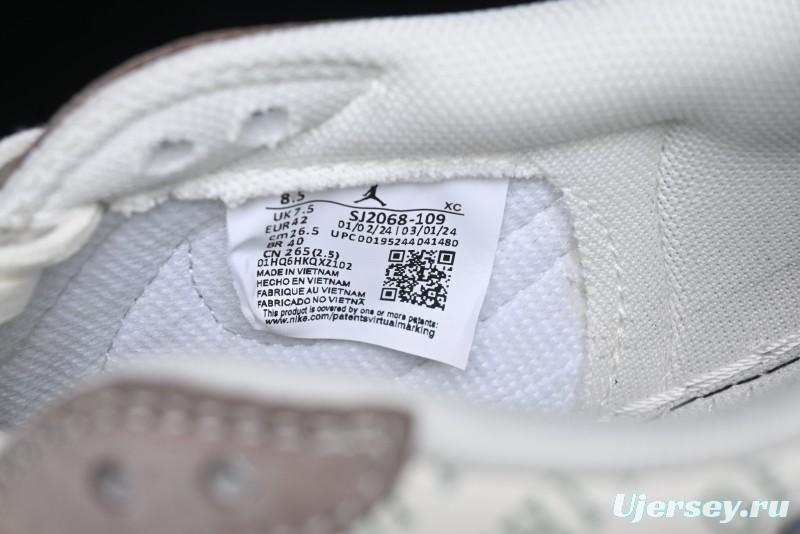 Nike Travis Scott x Fragment Design x Air Jordan 1 Low OG SP AJ1 OF Collaboration - Latte Grey Low Top Casual Sneakers - SJ2068-109