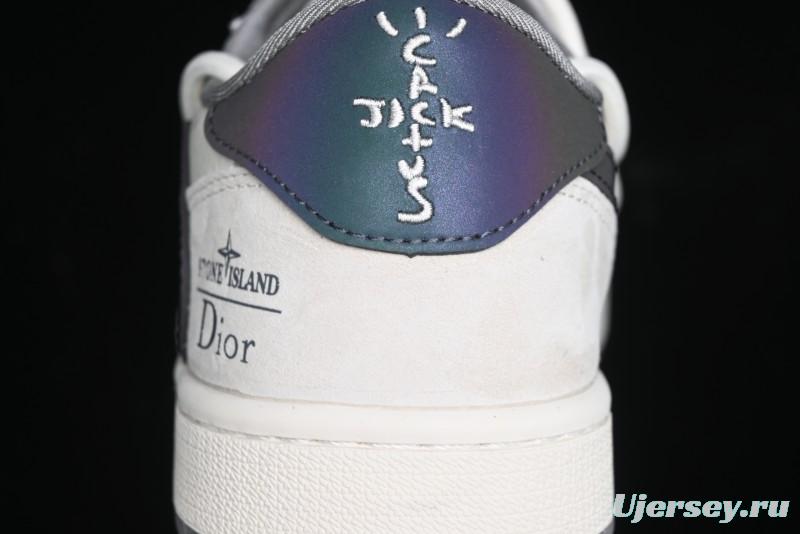 Nike Travis Scott x Fragment Design x Air Jordan 1 Low OG SP AJ1 Dior Collaboration - Splatter Lace-Up Low-Top Casual Sneakers DM9288-002