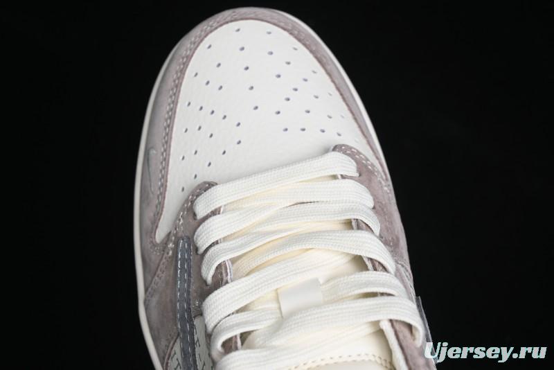 Nike Travis Scott x Fragment Design x Air Jordan 1 Low OG SP AJ1 OF Collaboration - Latte Grey Low Top Casual Sneakers - SJ2068-109
