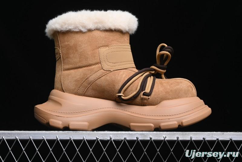 Ouder Retro Lace-Up Mid-Calf Warm & Thickened Platform Casual Snow Boots with Wool Lining - Oud024 Brown