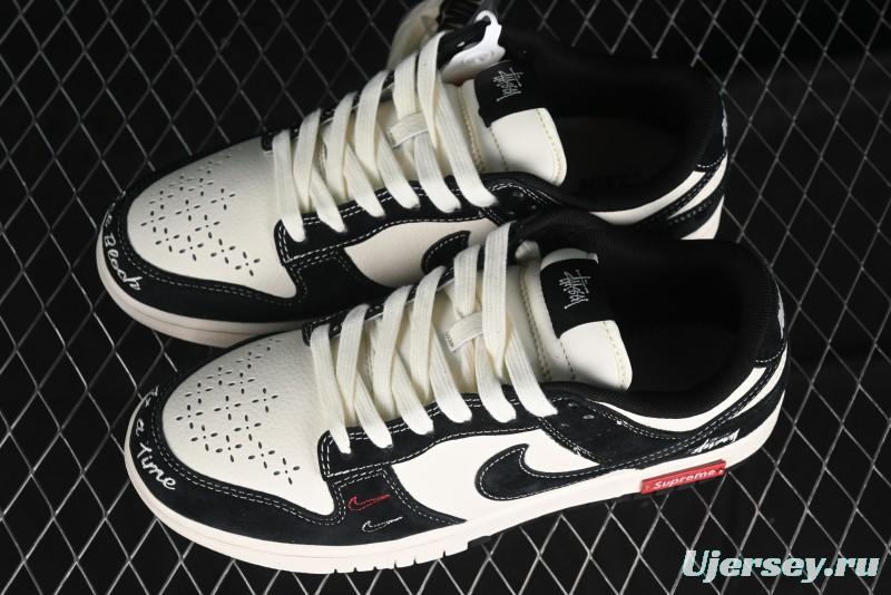 Nike SB Dunk Low Stussy Collaboration - Embroidered Black Swoosh Anniversary Custom Low-Top Casual Sneakers - MM1089-034