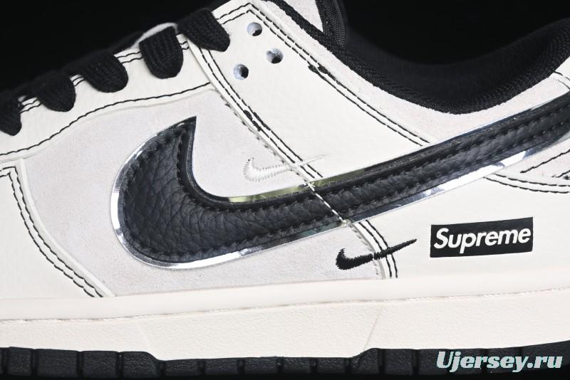 Nike SB Dunk Low Supreme Collaboration - Black Stitch Mini Swoosh Custom Low-Top Casual Skate Shoes - XX3186-302