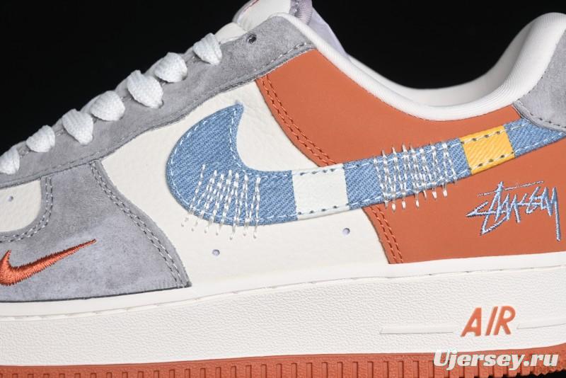 Nike Air Force 1 '07 Low Stussy Collaboration - Grey Brown Flyknit Low-Top Casual Sneakers - KK1988-025
