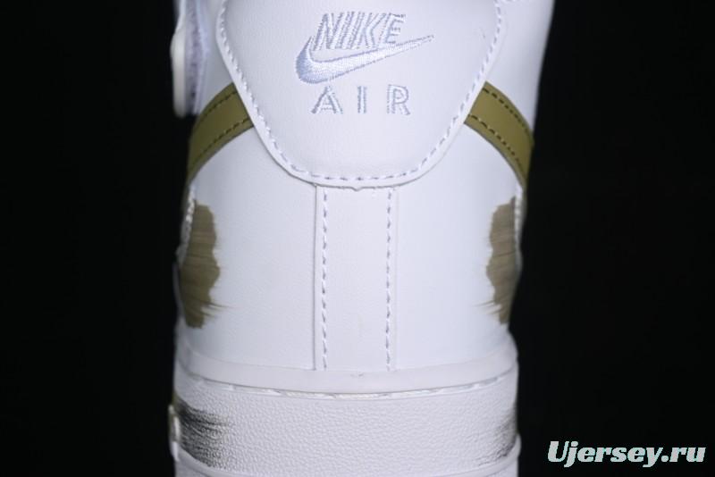Nike Air Force 1 '07 Mid Hand-Painted Olive Green with Swoosh Shadow Strap Mid-Top Casual Sneakers - CW2289-111