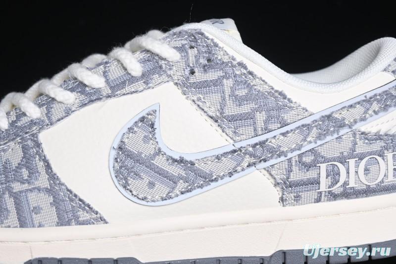 Nike SB Dunk Low Dior Collaboration - Woven Grey Check Anniversary High-End Custom Low-Top Casual Skate Shoes - YX5066-247