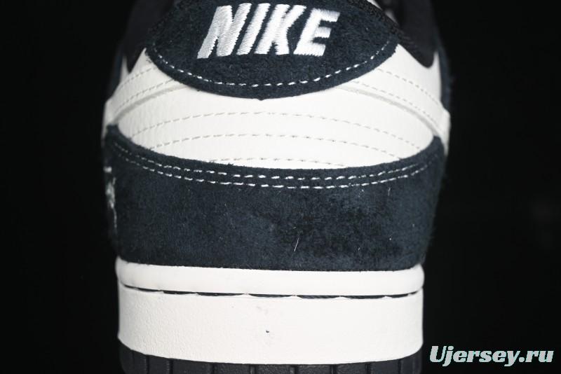 Nike SB Dunk Low Stussy Collaboration - Black White Mini Swoosh Anniversary Custom Low-Top Casual Skate Shoes - XY1688-017