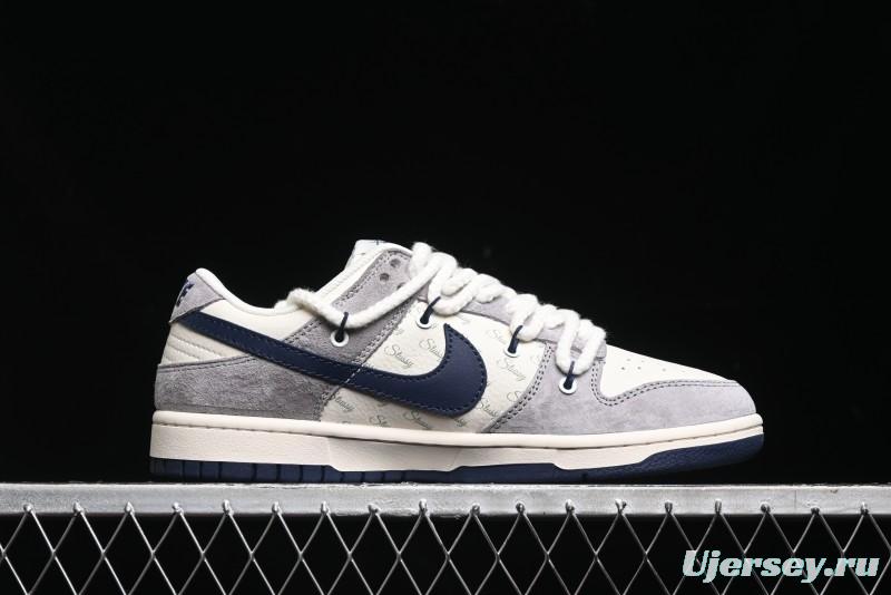 Nike SB Dunk Low Stussy Collaboration - Navy Blue Embroidery Swoosh Anniversary Custom Low-Top Casual Sneakers - SJ2068-296