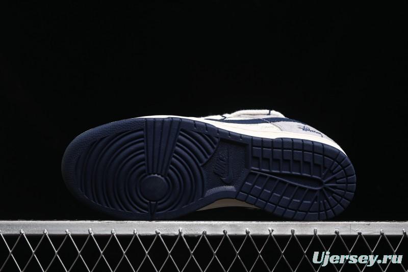 Nike SB Dunk Low Stussy Collaboration - Navy Blue Embroidery Swoosh Anniversary Custom Low-Top Casual Sneakers - SJ2068-296