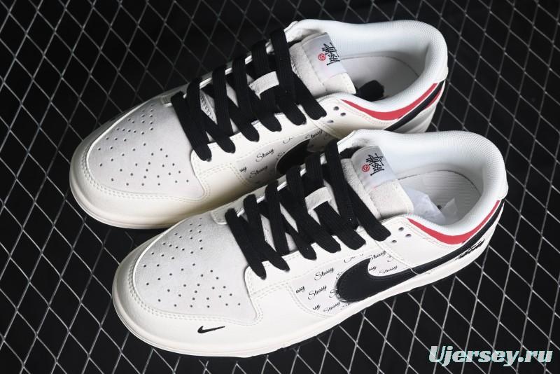 Nike SB Dunk Low Stussy Collaboration - Beige Black Swoosh Silver Edge Anniversary High-End Custom Low-Top Casual Sneakers - XX3168-306