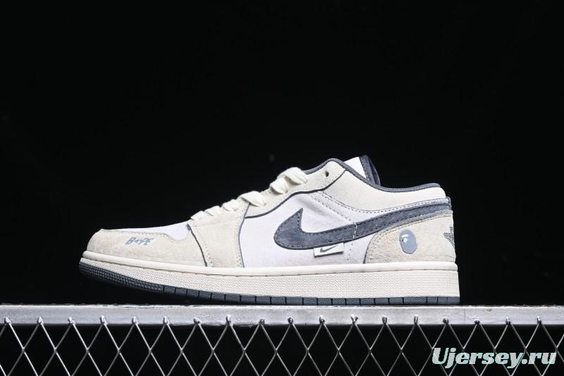 Nike Air Jordan 1 Low AJ1 Bape Collaboration - Custom High-End Retro Basketball Shoes with Light Grey Check - DM9188-008