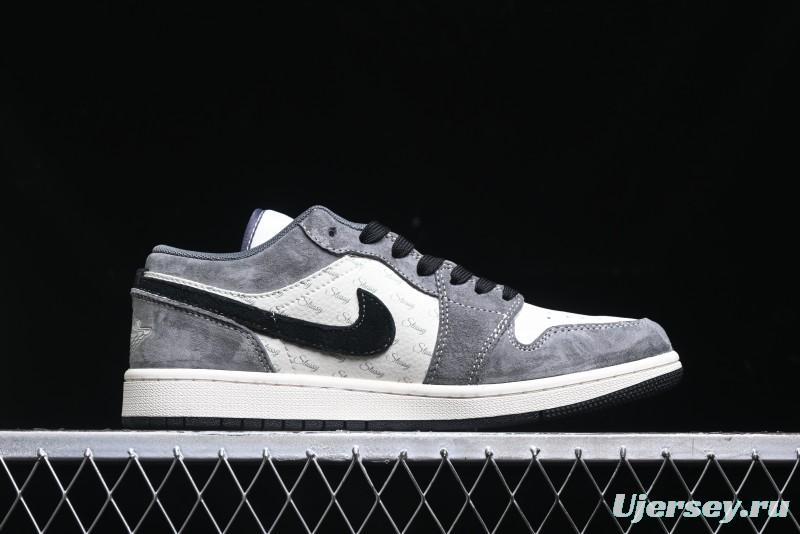Nike Air Jordan 1 Low Stussy Collaboration Pig Grey Black Swoosh Custom Retro Basketball Shoes - SJ9950-029