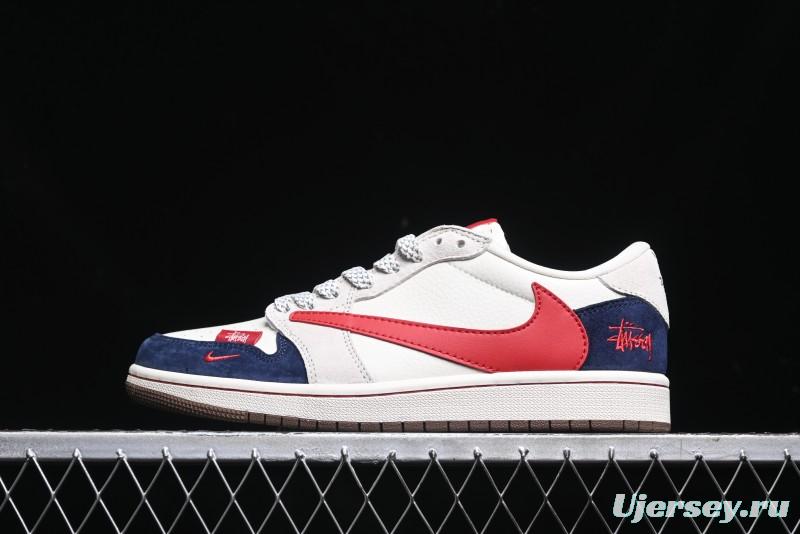 Nike Travis Scott x Fragment Design x Air Jordan 1 Low OG SP AJ1 Retro Sneakers with Reverse Swoosh - SJ2068-135