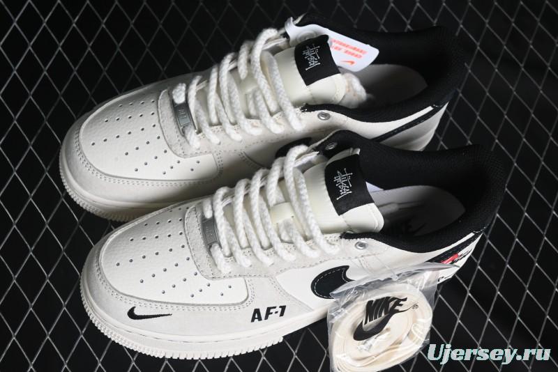 Nike Air Force 1 '07 Low Stussy Collaboration - AF1 Light Grey Red Tag Low-Top Casual Sneakers SJ6698-009