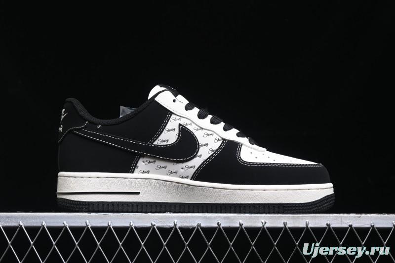 Nike Air Force 1 '07 Low Stussy Collaboration - Black White Mini Swoosh Low-Top Casual Sneakers - SJ6698-010