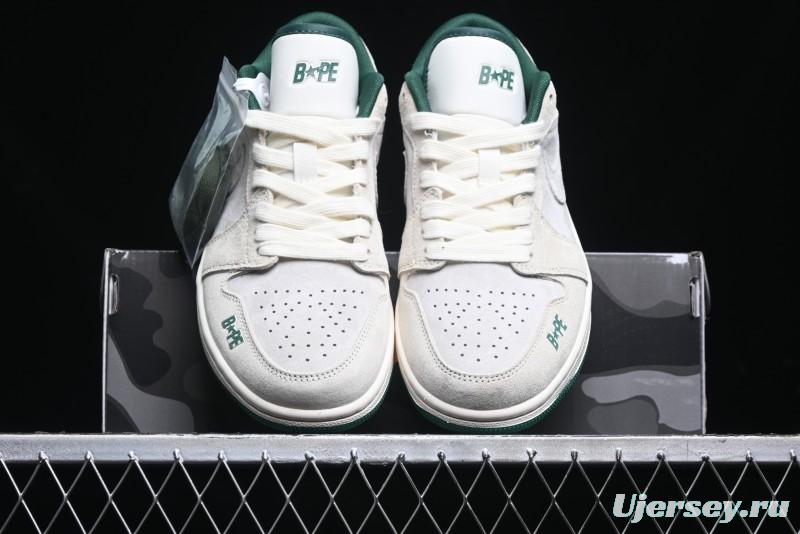 Nike Air Jordan 1 Low AJ1 Bape Collaboration - Full Pig Eight Green Grey Retro Basketball Shoes - DM9188-009