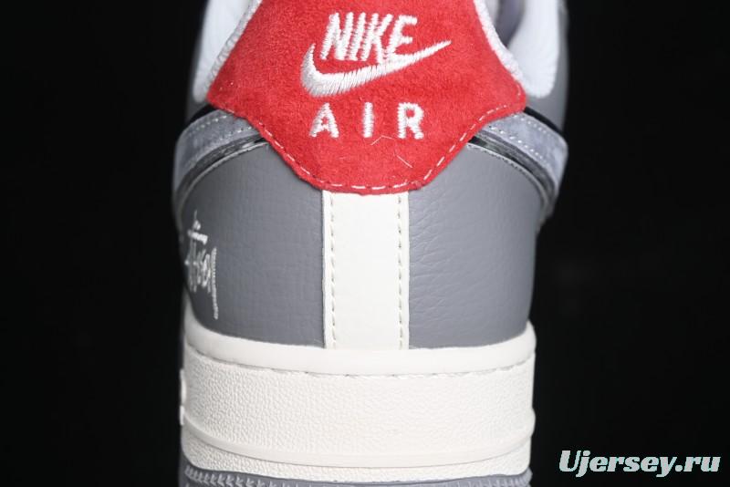 Nike Air Force 1 '07 Low Stussy Collaboration - Beige Grey Red Print Casual Sneakers - XZ6188-338