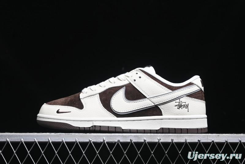 Nike SB Dunk Low Stussy Collaboration - Dark Brown White Swoosh Anniversary Custom Low-Top Casual Sneakers - KK1333-012