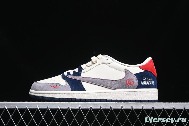 Nike Travis Scott x Fragment Design x Air Jordan 1 Low OG SP AJ1 Multi-Color Patchwork Low-Top Casual Sneakers - DM7866-039