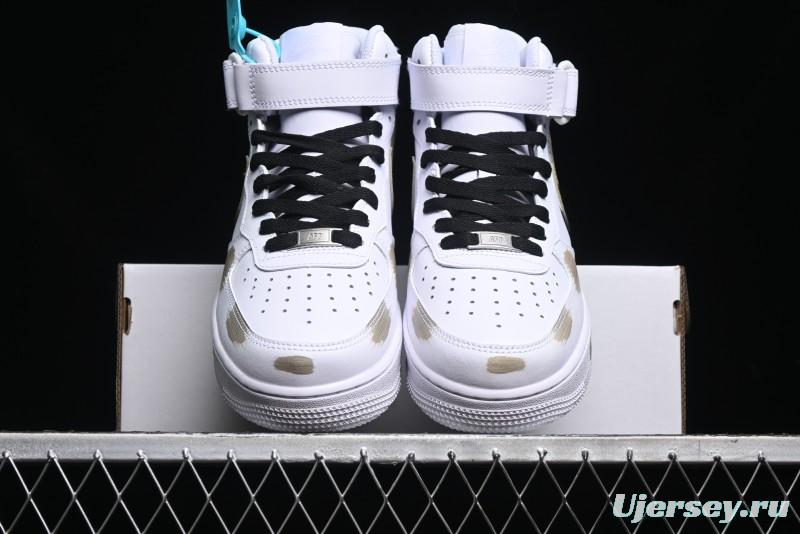 Nike Air Force 1 '07 Mid Hand-Painted Olive Green with Swoosh Shadow Strap Mid-Top Casual Sneakers - CW2289-111